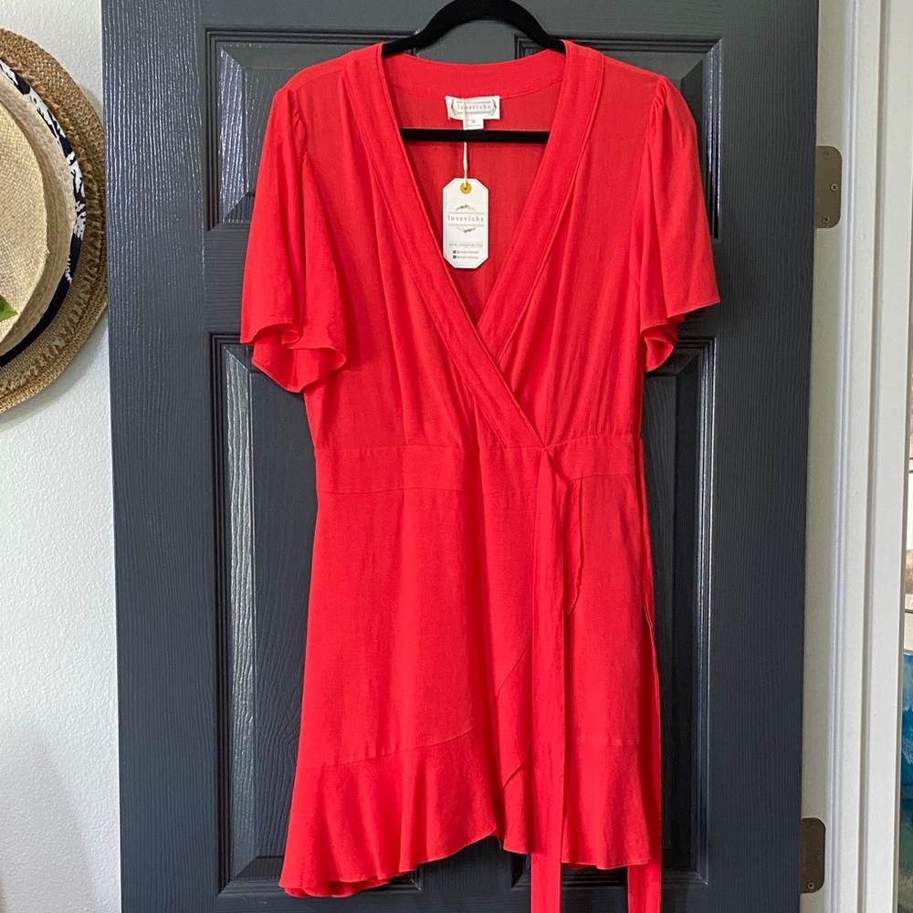 Love Riche Vibrant Red Ruffled Wrap Dress